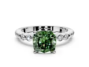 Solitaire Engagement Ring Setting for Fancy Green Cushion Cut Center with Bezel-Dot Beaded Band and Prong Head in Platinum