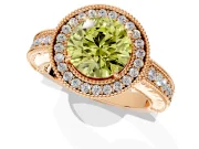 Milgrain Halo Engagement Ring Setting for Fancy Yellow Round Cut Center with Pave Band and Prong Head in Rose Gold