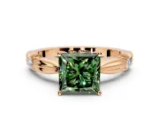 Solitaire Engagement Ring Setting for Fancy Green Princess Cut Center with Carved Leaf Shoulders and Prong Head in Rose Gold