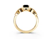 Leaf Engagement Ring Setting for Fancy Black Emerald Cut Center with Milgrain Accent Band and Prong Head in Yellow Gold