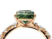Cluster Engagement Ring Setting for Fancy Green Princess Cut Center with Round Cut Accent Band and Prong Head in Rose Gold