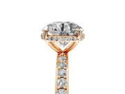 Hidden Halo Engagement Ring Setting for Round Cut Center with Pave Band and Prong Head in Rose Gold