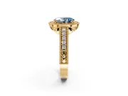 Milgrain Halo Engagement Ring Setting for Fancy Blue Oval Center with Pave Band and Prong Head in Yellow Gold