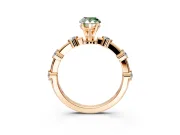 Solitaire Engagement Ring Setting for Fancy Green Pear-Shaped Center with Bezel Station Band and Prong Head in Rose Gold