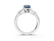 3 Stone Engagement Ring Setting for Fancy Blue Radiant Cut Center with Channel Baguette Accents and Prong Head in Platinum