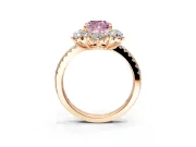 Floral Halo Engagement Ring Setting for Fancy Pink Cushion Cut Center with Pave Accents and Prong Head in Rose Gold