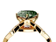 Solitaire Engagement Ring Setting for Fancy Green Heart-Shaped Center with Accented Twist Band and Leaf Prong Head in Yellow Gold