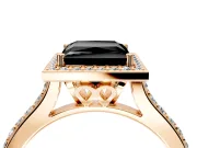 Halo Engagement Ring Setting for Fancy Black Princess Cut Center with Pave Accents, Heart Basket and Prong Head in Rose Gold