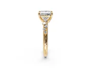 Solitaire Engagement Ring Setting for Princess Cut Center with Trailing Leaf Accent Band and Prong Head in Yellow Gold