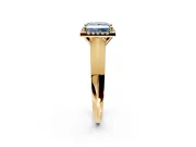 Halo Engagement Ring Setting for Fancy Blue Princess Cut Center with Knife Ridge Cathedral Band and Prong Head in Yellow Gold