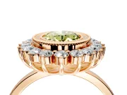 Halo Engagement Ring Setting for Fancy Yellow Oval Center with Milgrain Bezel Rim, Plain Band and Prong Head in Rose Gold