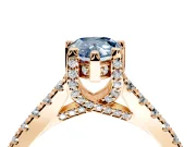 Solitaire Engagement Ring Setting for Fancy Blue Pear-Shaped Center with Widening Pave Band and Claw Prong Head in Rose Gold