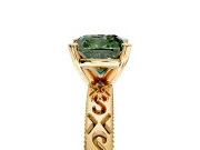 Solitaire Engagement Ring Setting for Fancy Green Cushion Cut Center with Scrollwork Band and Prong Head in Yellow Gold