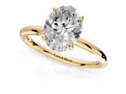 Hidden Halo Engagement Ring Setting for Oval Center with Thin Rounded Band and Prong Head in Yellow Gold