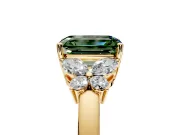 Solitaire Engagement Ring Setting for Fancy Green Emerald Cut Center with Marquise Flower Shoulders and Prong Head in Yellow Gold