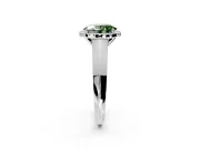 Halo Engagement Ring Setting for Fancy Green Oval Center with Knife Ridge Cathedral Band and Prong Head in Platinum