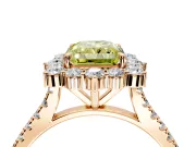 Halo Engagement Ring Setting for Fancy Yellow Radiant Cut Center with Single-Row Pave, Open Basket and Prong Head in Rose Gold