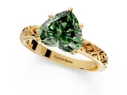 Solitaire Engagement Ring Setting for Fancy Green Heart-Shaped Center with Milgrain X Pattern Band and Prong Head in Yellow Gold