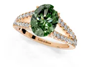 Solitaire Engagement Ring Setting for Fancy Green Oval Center with Pave Split Shank and Prong Head in Rose Gold