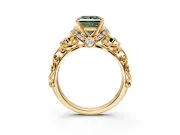 Solitaire Engagement Ring Setting for Fancy Green Princess Cut Center with Filigree Band and Prong Head in Yellow Gold