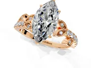 Leaf Motif Engagement Ring Setting for Marquise Center with Pave Band and Prong Head in Rose Gold