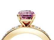 Solitaire Engagement Ring Setting for Fancy Pink Radiant Cut Center with Channel-Set Accents and Prong Head in Yellow Gold