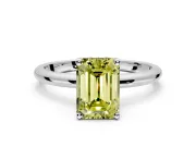 Hidden Halo Engagement Ring Setting for Fancy Yellow Emerald Cut Center with Thin Round-Wire Band and Prong Head in Platinum