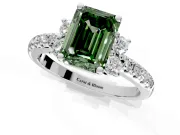 Paired Accent Engagement Ring Setting for Fancy Green Emerald Cut Center with Pave Band and Prong Head in Sterling Silver