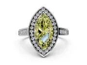 Halo Engagement Ring Setting for Fancy Yellow Marquise Center with Outer Bezel Rim, Pave Band and Prong Head in Platinum