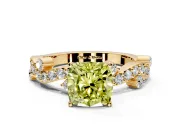 Solitaire Engagement Ring Setting for Fancy Yellow Cushion Cut Center with Bar-Station Pave Twist and Prong Head in Yellow Gold