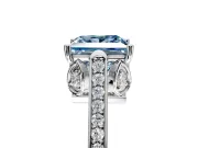 Cathedral Engagement Ring Setting for Fancy Blue Princess Cut Center with Antique-Style Pave Band and Prong Head in Platinum