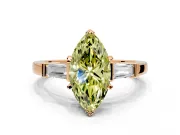 3 Stone Engagement Ring Setting for Fancy Yellow Marquise Center with Channel Baguette Accents and Prong Head in Rose Gold