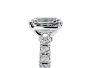 Solitaire Engagement Ring Setting for Emerald Cut Center with Single Row Accent Band and Prong Head in Sterling Silver