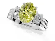 Solitaire Engagement Ring Setting for Fancy Yellow Oval Center with Grooved Bar Accent Band and Prong Head in Platinum