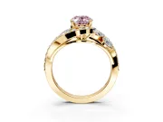 Halo Engagement Ring Setting for Fancy Pink Oval Center with Marquise and Pave Bypass Band and Prong Head in Yellow Gold