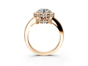 Halo Engagement Ring Setting for Round Cut Center with Metal-Rimmed Halo, Pave Band and Prong Head in Rose Gold