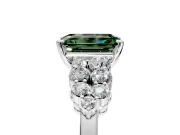 Cluster Engagement Ring Setting for Fancy Green Emerald Cut Center with 2-Row Shoulder Clusters and Prong Head in Platinum