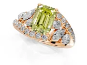 Halo Engagement Ring Setting for Fancy Yellow Emerald Cut Center with Marquise and Pave Bypass Band and Prong Head in Rose Gold