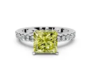 Solitaire Engagement Ring Setting for Fancy Yellow Princess Cut Center with Single Row Accent Band and Prong Head in Platinum