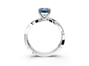 Solitaire Engagement Ring Setting for Fancy Blue Emerald Cut Center with Pave and Plain Crossover Band and Prong Head in White Gold