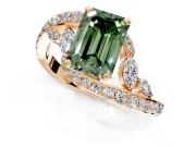 Solitaire Engagement Ring Setting for Fancy Green Emerald Cut Center with Pave Bypass Twist Band and Prong Head in Rose Gold