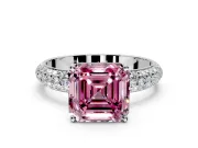 Solitaire Engagement Ring Setting for Fancy Pink Asscher Cut Center with Domed Multi-Row Pave Band and Prong Head in Sterling Silver