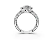 Milgrain Halo Engagement Ring Setting for Heart-Shaped Center with Wide Pave Band and Prong Head in Sterling Silver
