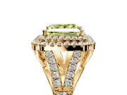 Double Halo Engagement Ring Setting for Fancy Yellow Princess Cut Center with Narrow Pave Split Shank and Prong Head in Yellow Gold