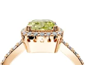 Halo Engagement Ring Setting for Fancy Yellow Cushion Cut Center with Inner Milgrain Border and Prong Head in Rose Gold
