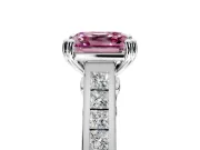 Solitaire Engagement Ring Setting for Fancy Pink Asscher Cut Center with Channel Band and Double Claw Prong Head in Sterling Silver
