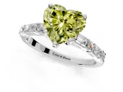 Baguette Engagement Ring Setting for Fancy Yellow Heart-Shaped Center with Alternating Bar-Set Band and Prong Head in White Gold