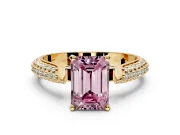 Solitaire Engagement Ring Setting for Fancy Pink Emerald Cut Center with Multi-Row Accents and Prong Head in Yellow Gold