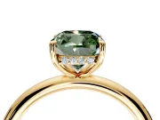 Hidden Halo Engagement Ring Setting for Fancy Green Cushion Cut Center with Thin Rounded Band and Prong Head in Yellow Gold