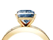 Solitaire Engagement Ring Setting for Fancy Blue Princess Cut Center with Channel Baguette Band and Prong Head in Yellow Gold